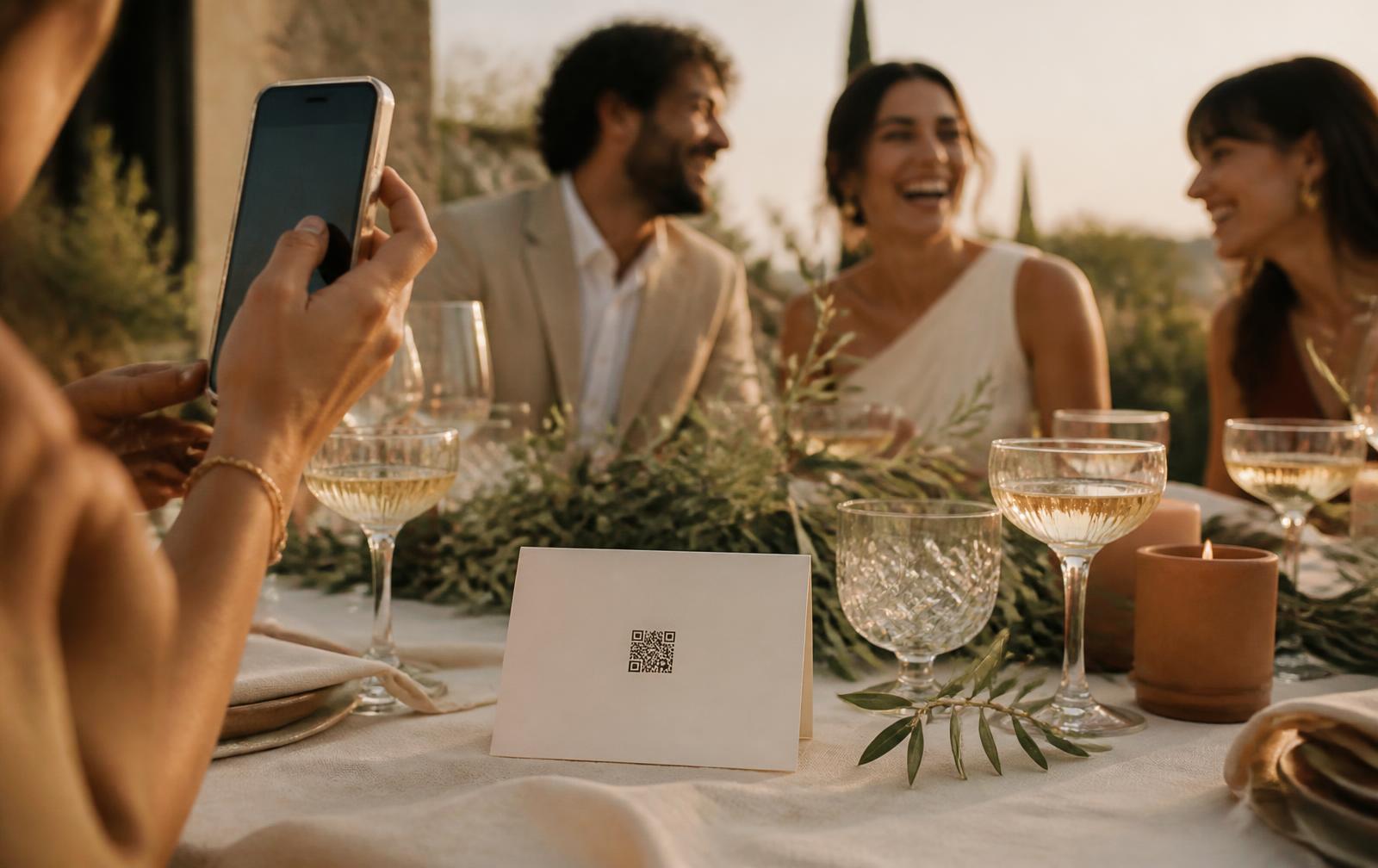 Wedding guests sharing a moment around a candlelit table